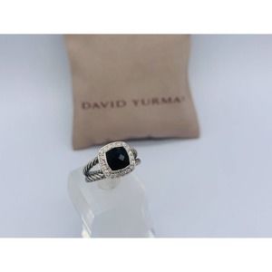 David Yurman Sterling Silver Black Onyx & Diamond Petite Albion Ring Size 6